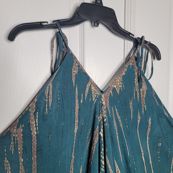 Hand dyed Boho Sleeveless Romper and Long sleeve Duster Set Green/Cream One-Size - Picture 5 of 8